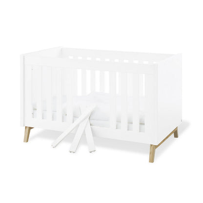 Children's room 'Riva' - 4 parts: Bedstead/Wide chest of drawers/3-door wardrobe/Wall shelf - White/Natural