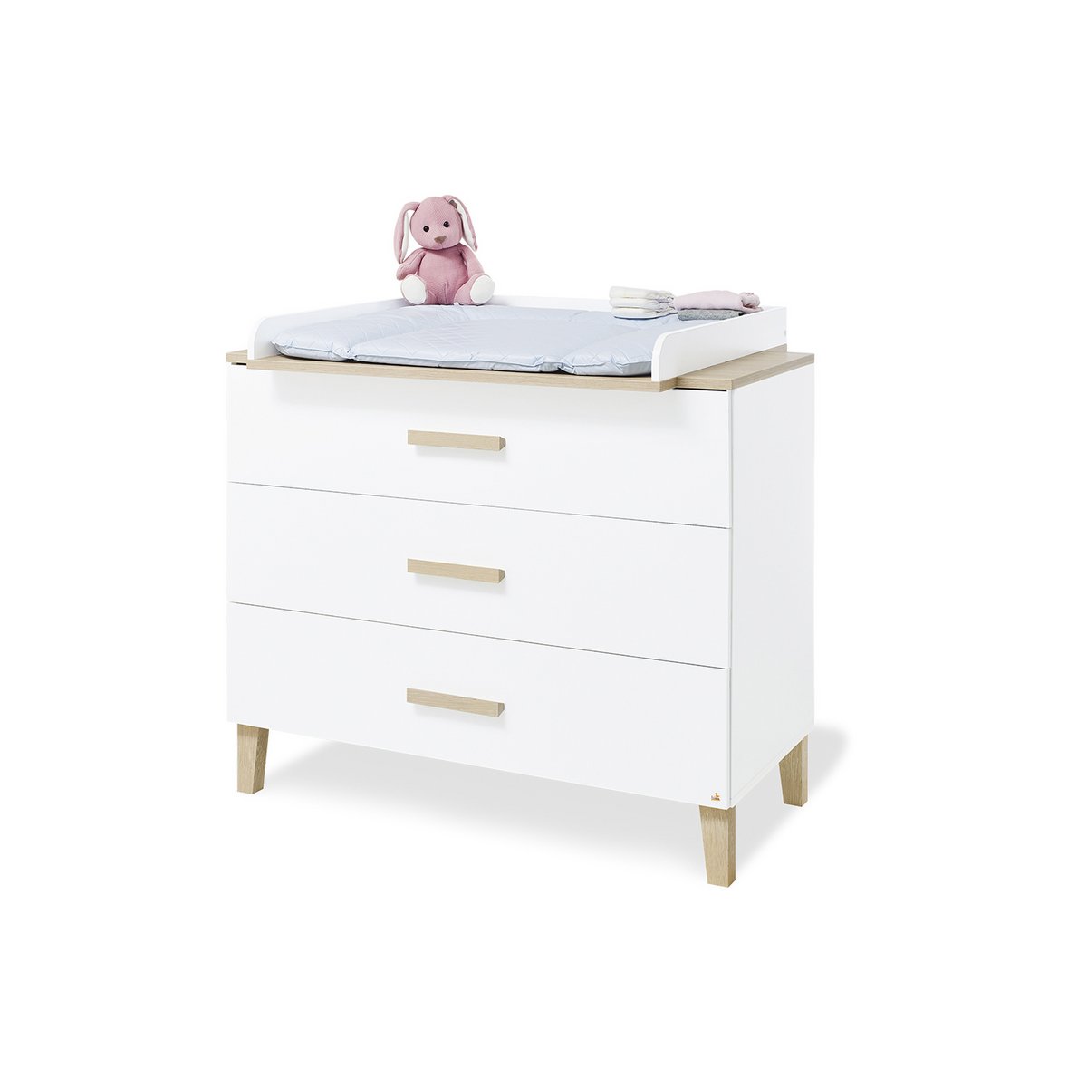 Children's room 'Lumi' - 3 parts: Bedstead/Wide chest of drawers/3-door wardrobe - White/Natural