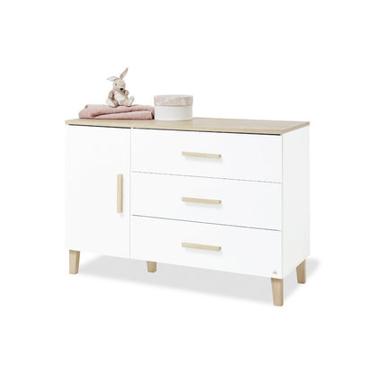 Children's room 'Lumi' - 3 parts: Bedstead/Extra Wide Chest of Drawers/2-door Wardrobe - White/Natural