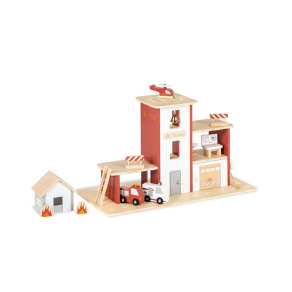 Fire station with Vehicles 'Ben' Red/White/Natural