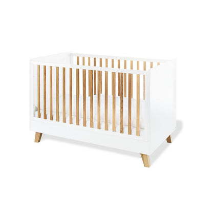 Children's room 'Pan' - 4 parts: Bedstead/Wide chest of drawers/2-door wardrobe/Wall shelf - White/Natural