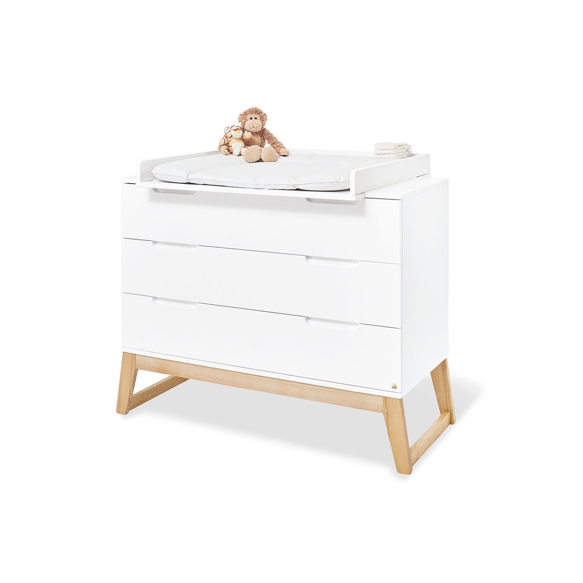 Children's room 'Bridge' - 4 parts: Bedstead/Wide chest of drawers/Large wardrobe/Wall shelf - White/Natural