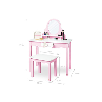 Children's Dressing Table Including Stool 'Jasmin' - Pink/White