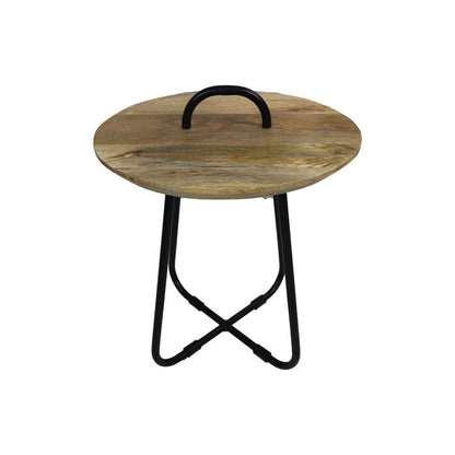 Side table with handle - Ø45x55 - Mango wood/Metal - Natural/Black