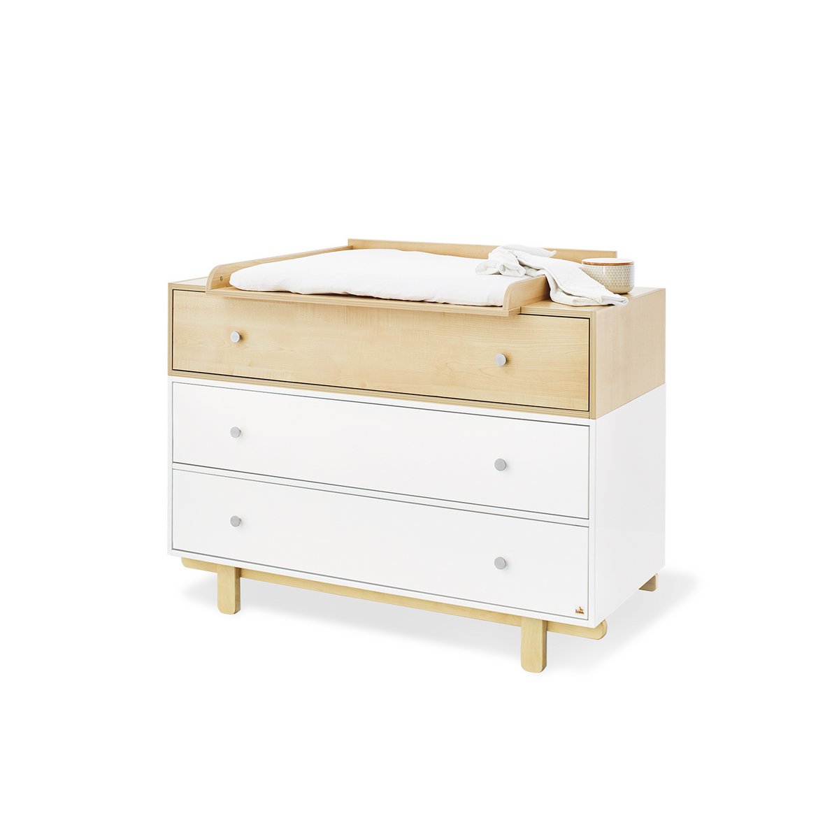 Children's room 'Boks' - 3 parts: Bedstead/Wide Chest of Drawers/2-door Wardrobe - White Natural