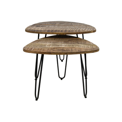 Coffee table set 'Dexter' - 2-piece - Ø60 cm - Mango wood/Iron - Natural/Black