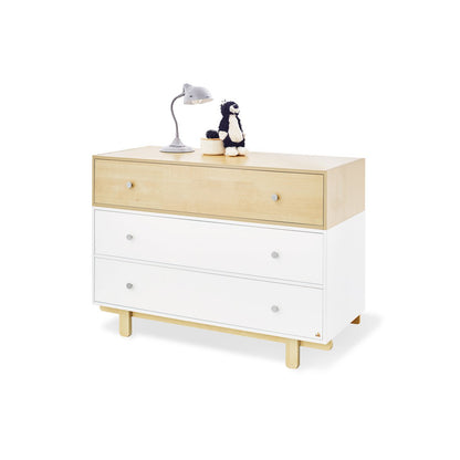 Children's room 'Boks' - 3 parts: Bedstead/Wide Chest of Drawers/2-door Wardrobe - White Natural