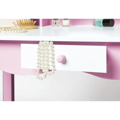 Children's Dressing Table Including Stool 'Jasmin' - Pink/White