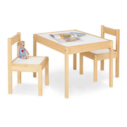 Children's table and chair 'Olaf' - 3-piece - White/Natural