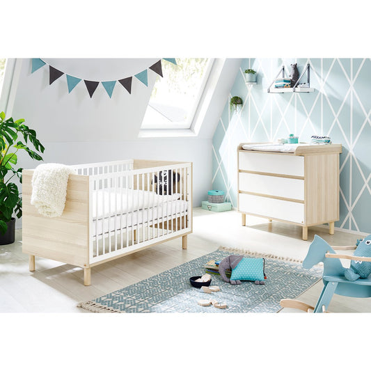 Children's room 'Flow' - 2 parts: Bed/Wide Chest of Drawers - White/Natural