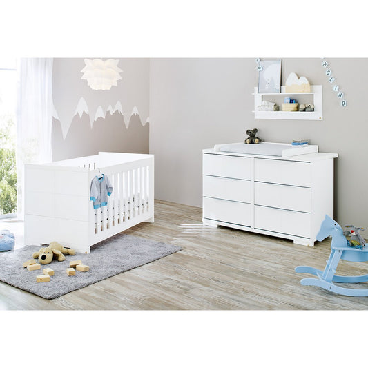 Children's room 'Polar' - 3 parts: Bedstead/Extra Wide Chest of Drawers/Wall Shelf - White