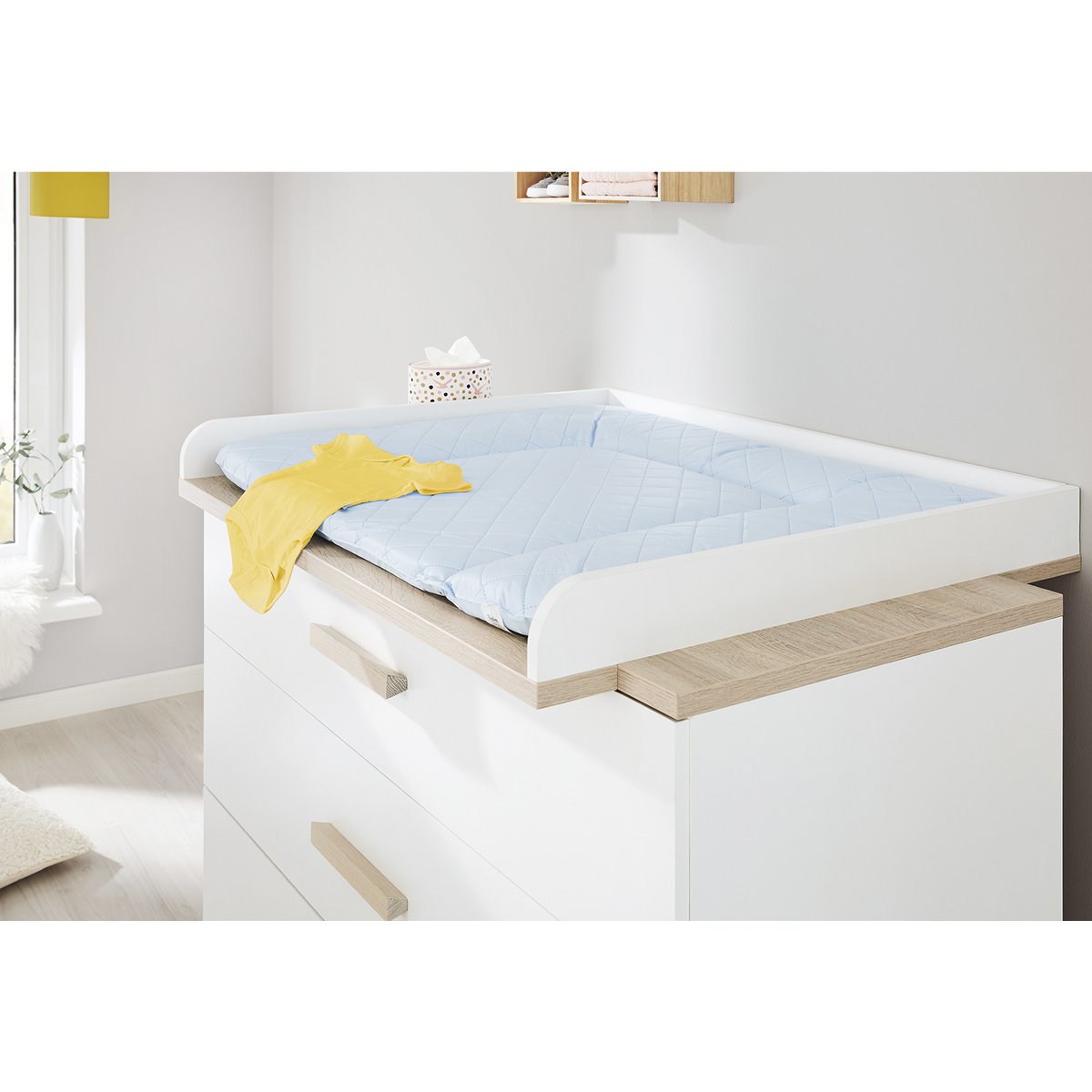 Children's room 'Lumi' - 3 parts: Bedstead/Extra Wide Chest of Drawers/2-door Wardrobe - White/Natural