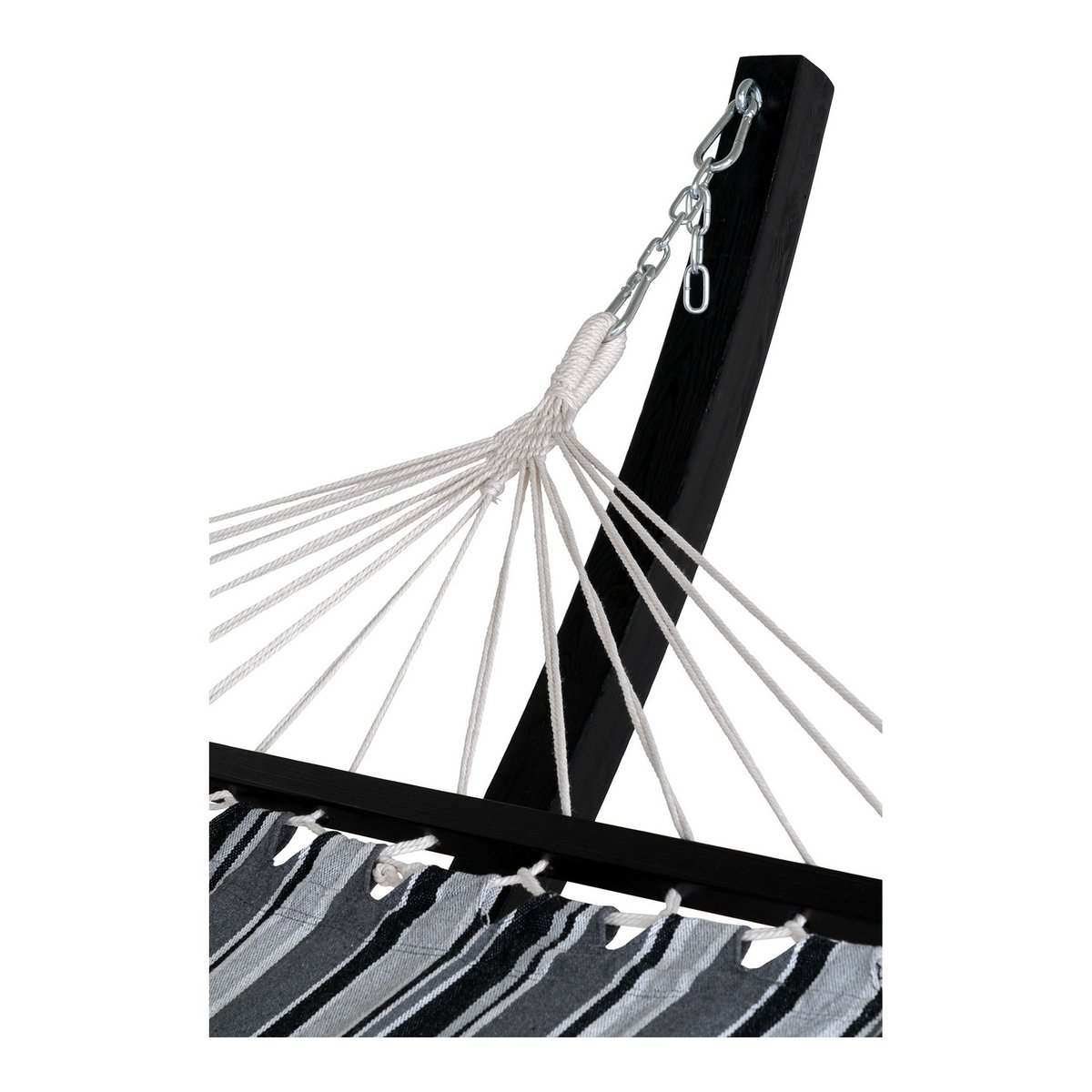 Hammock on Wooden Stand 'Tripoli' - Black/White/Gray