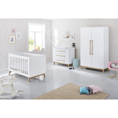 Children's room 'Riva' - 3 parts: Bedstead/Wide chest of drawers/2-door wardrobe - White/Natural