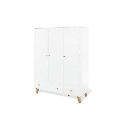 Children's room 'Pan' - 3 parts: Bedstead/Extra Wide Chest of Drawers/3-door Wardrobe - White/Natural