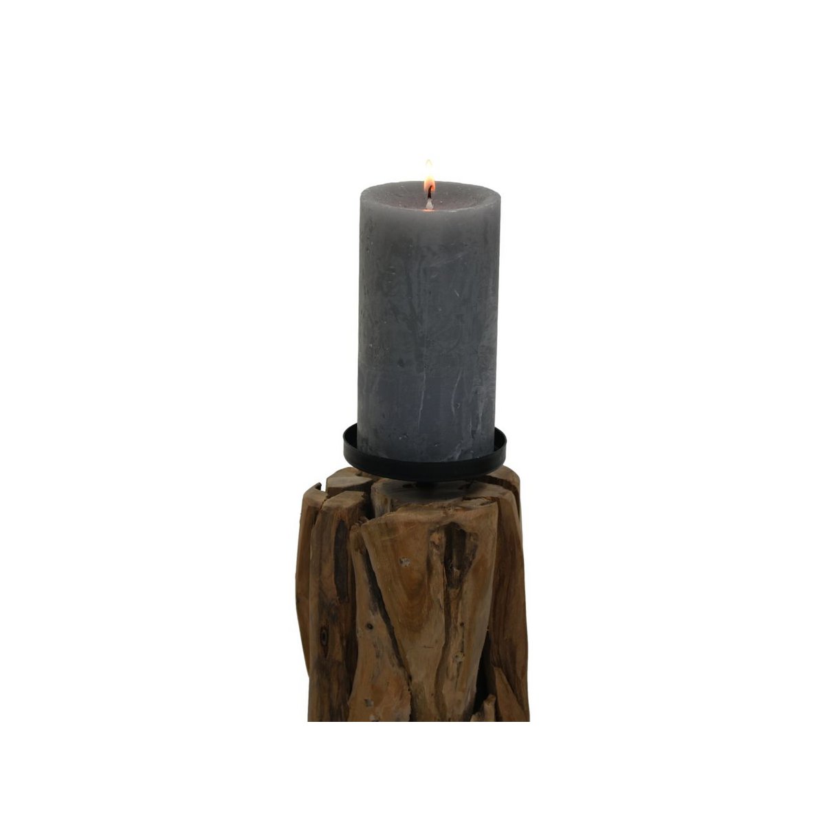 Candlestick - 13x13x21cm - Driftwood - Natural/Black