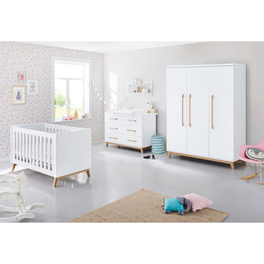 Children's room 'Riva' - 3 parts: Bed / Extra Wide Chest of Drawers / 3-door Wardrobe - White / Natural