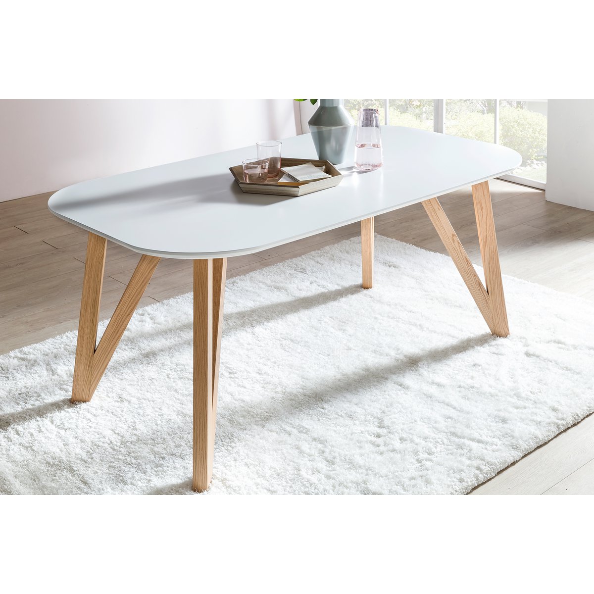 Eetkamertafel - Eiken - Scandinavisch - 200x90x76cm - Wit/Naturel