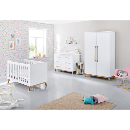 Children's room 'Riva' - 4 parts: Bedstead/Extra Wide Chest of Drawers/2-door Wardrobe/Wall Shelf - White/Natural