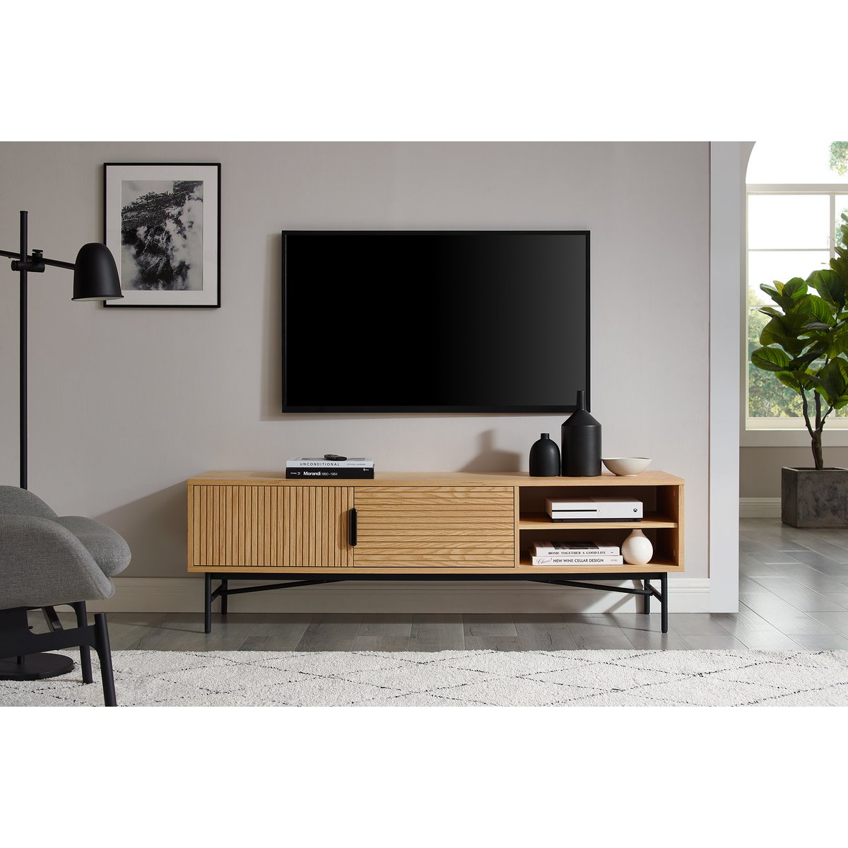 TV Cabinet - Scandinavian - Oak Veneer - Brown/Black