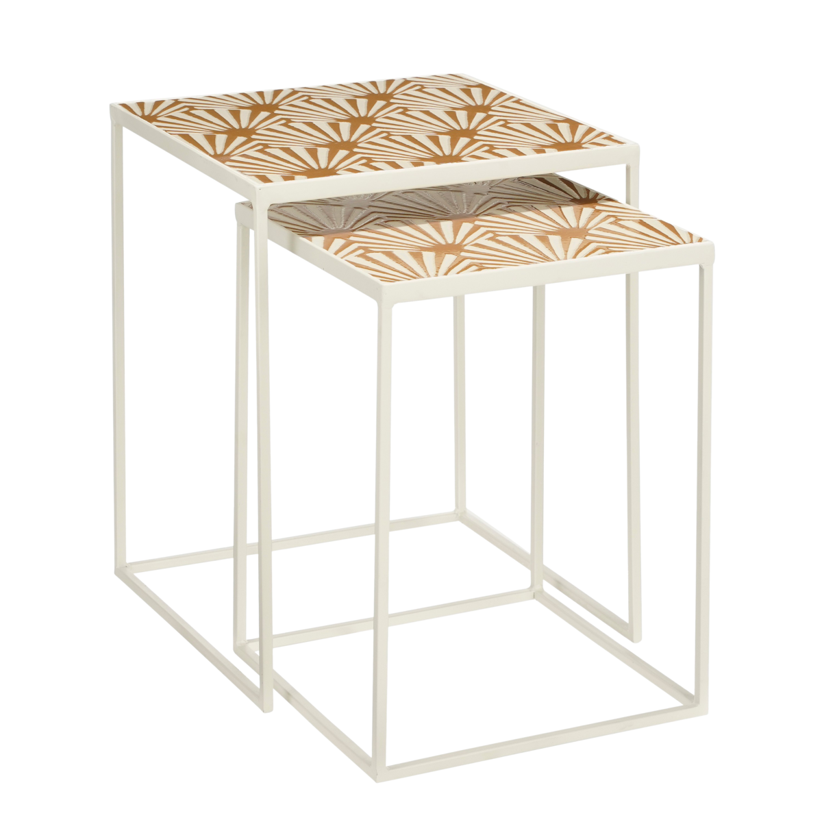 Outdoor side table 'Odile' - Set of 2 - L38 x W38 x H48 cm - Metal - Brown/White