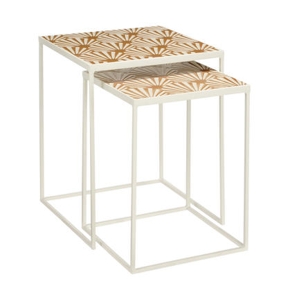 Outdoor side table 'Odile' - Set of 2 - L38 x W38 x H48 cm - Metal - Brown/White