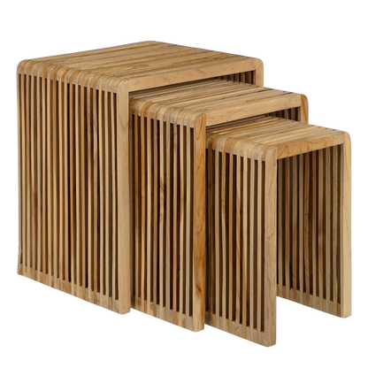 Beistelltisch „Yonker“ – 3er-Set – L44 x B34 x H50 cm – recyceltes Holz – Braun