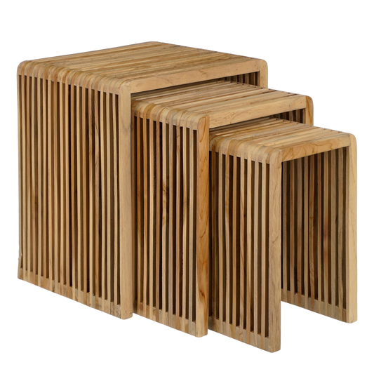 Beistelltisch „Yonker“ – 3er-Set – L44 x B34 x H50 cm – recyceltes Holz – Braun