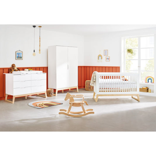 Children's room 'Bridge' - 3 parts: Bedstead/Extra Wide Chest of Drawers/2-door Wardrobe - White/Natural