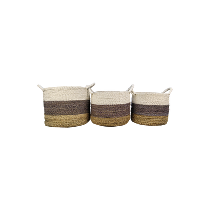 Basket set - 3-piece - Natural/Purple/White