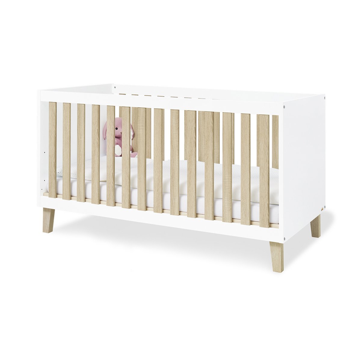 Children's room 'Lumi' - 3 parts: Bedstead/Wide chest of drawers/3-door wardrobe - White/Natural