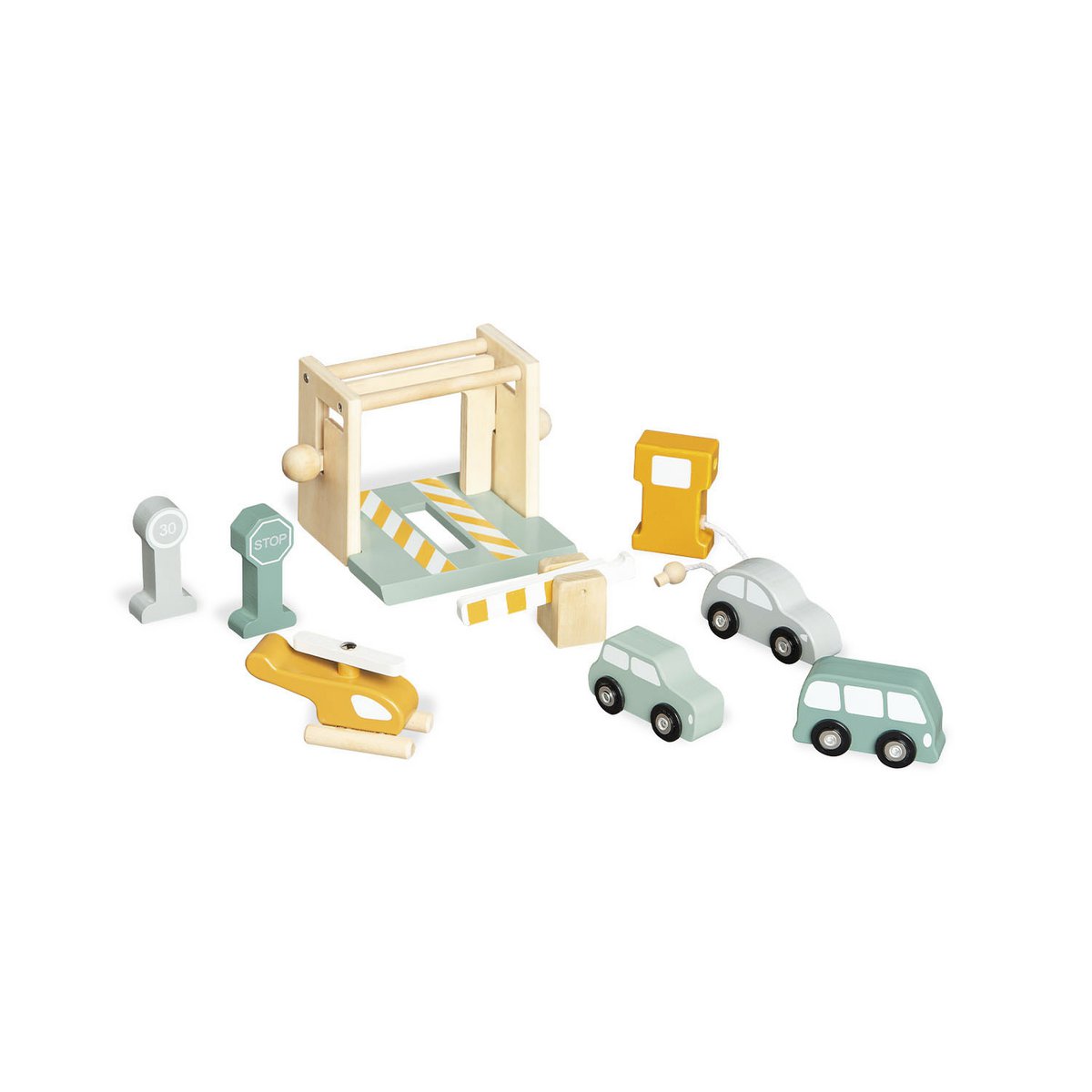 Parking Garage with Vehicles 'Kurt' - Natural/Mint/White