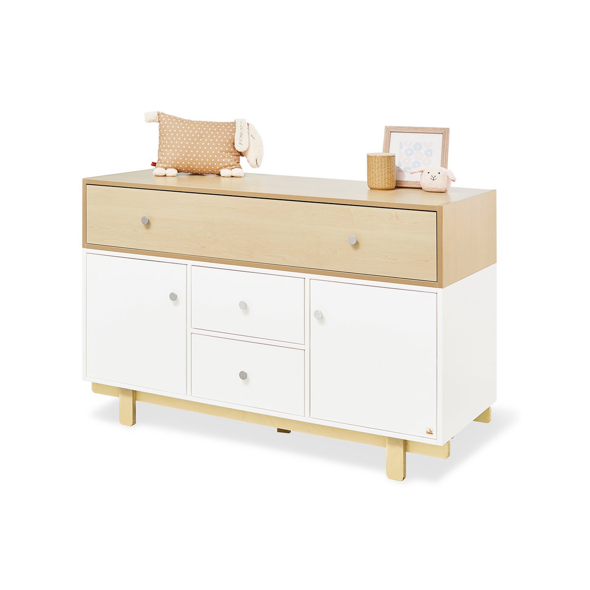 Children's room 'Boks' - 2 parts: Bed/Extra Wide Chest of Drawers - White/Natural