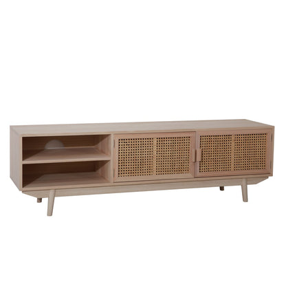 TV-Schrank – Paulownia-Holz/Rattan – 157 x 45 x 36 cm – Natur