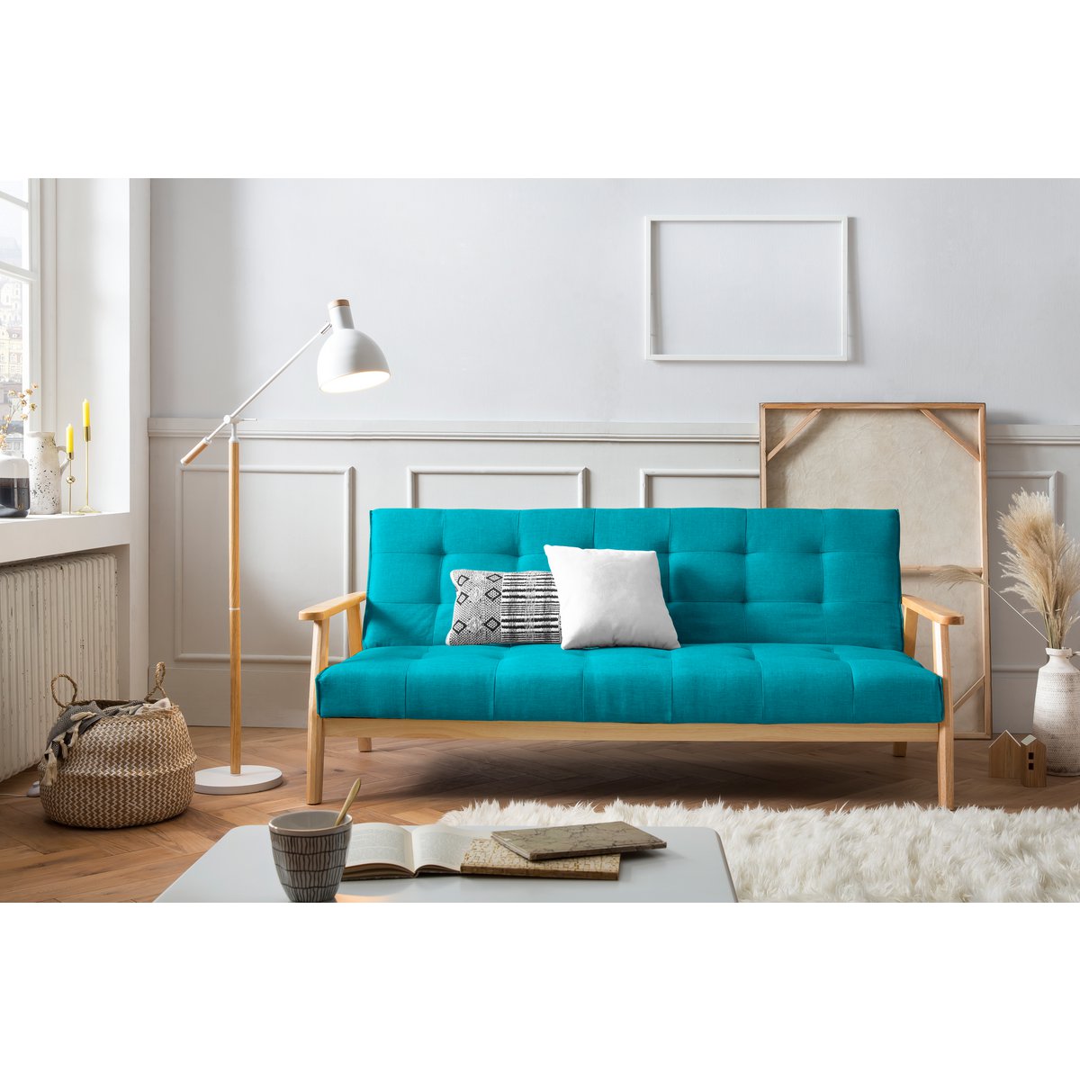 Sofa bed - Scandinavian - 190x85x81cm - Blue/Natural