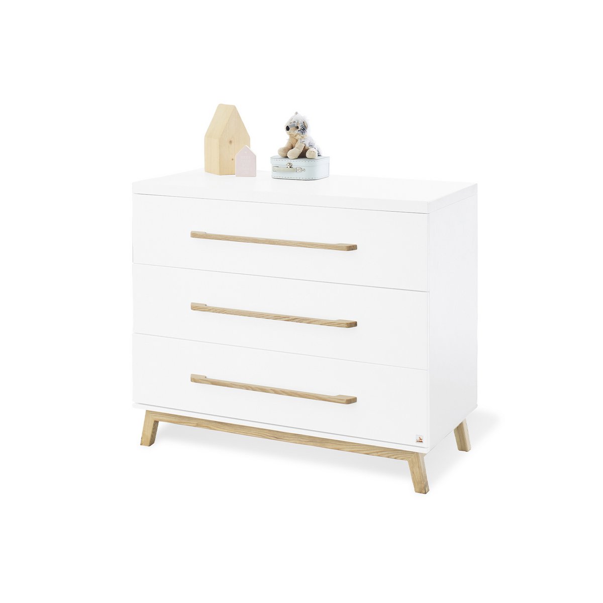 Children's room 'Riva' - 3 parts: Bedstead/Wide chest of drawers/Wall shelf - White/Natural