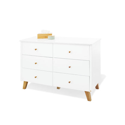 Children's room 'Pan' - 2 parts: Bed/Extra Wide Chest of Drawers - White/Natural