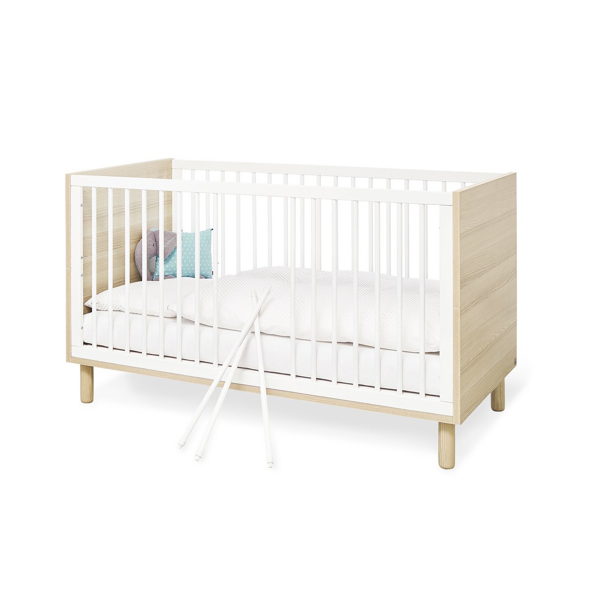 Children's room 'Flow' - 3 parts: Bedstead/Wide chest of drawers/3-door wardrobe - White/Natural