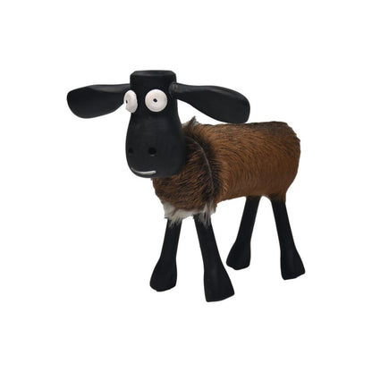 Schaap 'Shawn' - 32x14x32cm - Teak/Geitenleer - Bruin/Zwart