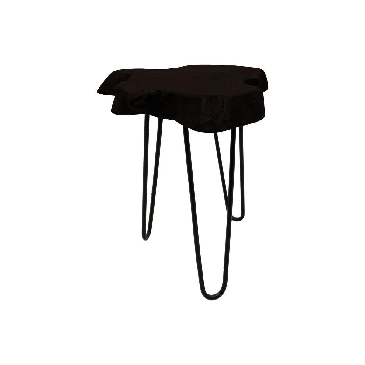 Side table - Teak wood/Metal - Ø40 x H47cm - Black