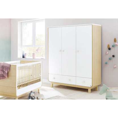 Wardrobe 'Round' - 3-door - White/Natural