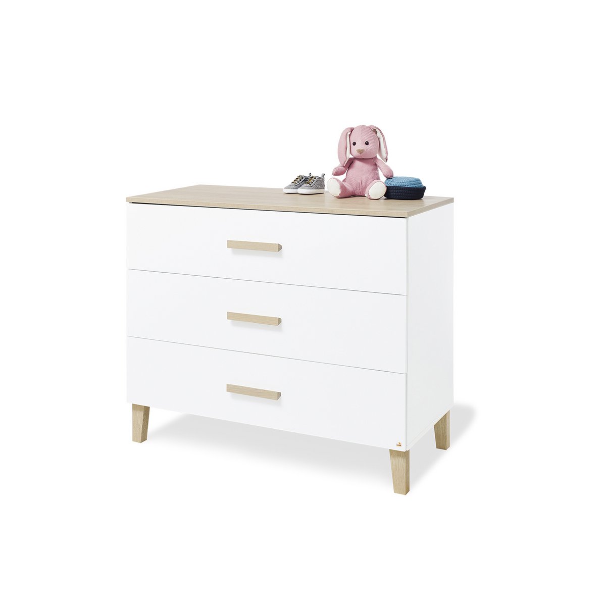 Children's room 'Lumi' - 3 parts: Bedstead/Wide chest of drawers/3-door wardrobe - White/Natural