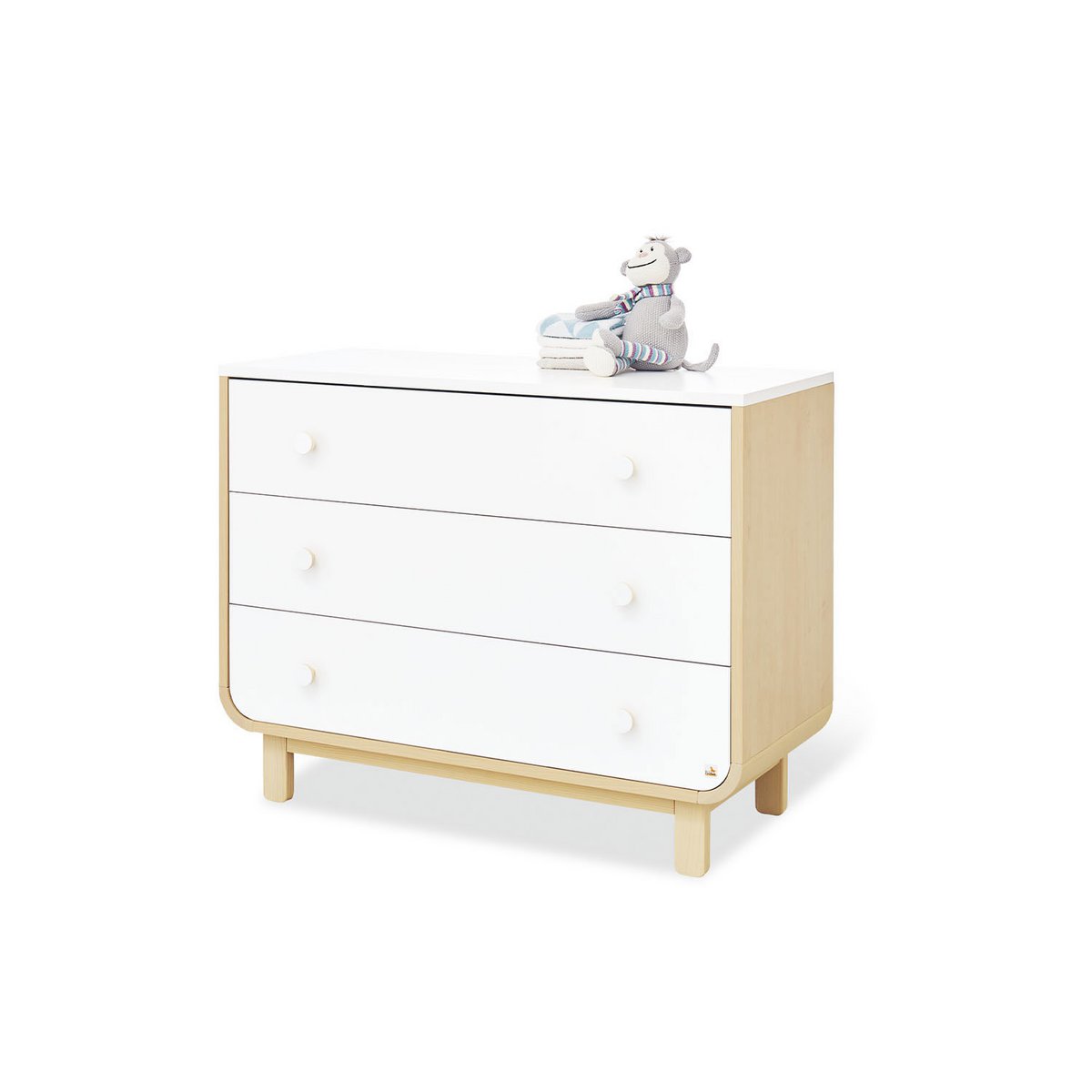 Chest of drawers 'Round' - Wide - White/Natural