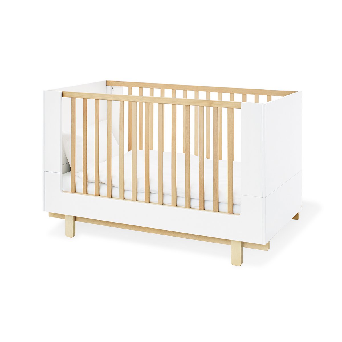 Children's room 'Boks' - 3 parts: Bedstead/Wide Chest of Drawers/2-door Wardrobe - White Natural