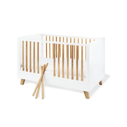 Children's room 'Pan' - 3 parts: Bedstead/Extra Wide Chest of Drawers/3-door Wardrobe - White/Natural