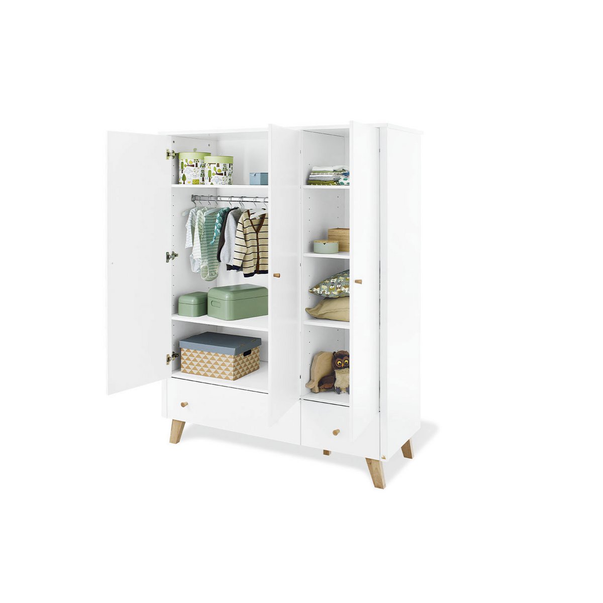 Wardrobe 'Pan' - 3-door - White/Natural