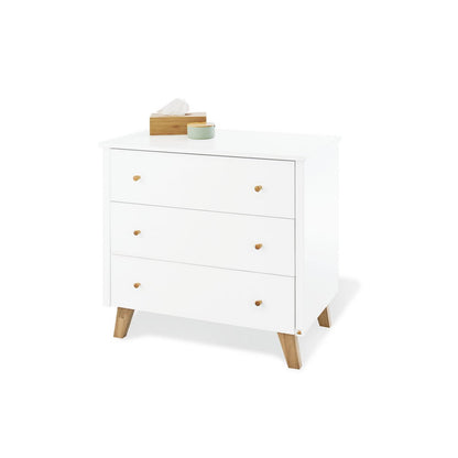 Children's room 'Pan' - 3 parts: Bedstead/Wide chest of drawers/3-door wardrobe - White/Natural