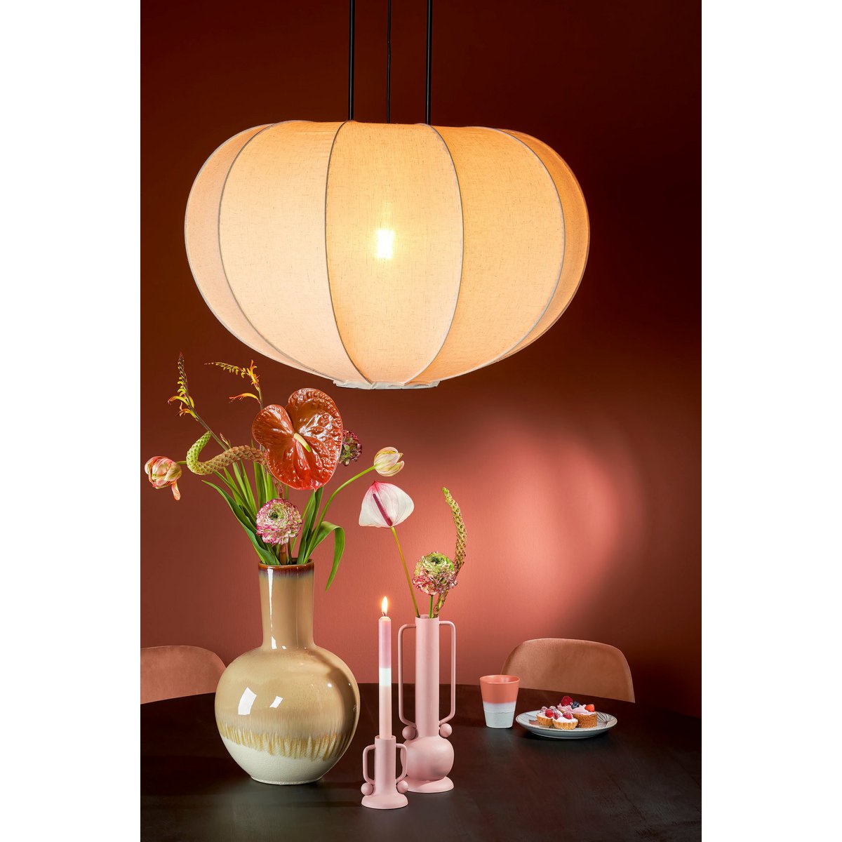 Hanglamp 'Pego' - H55 x Ø50 cm - Linnen - Off White