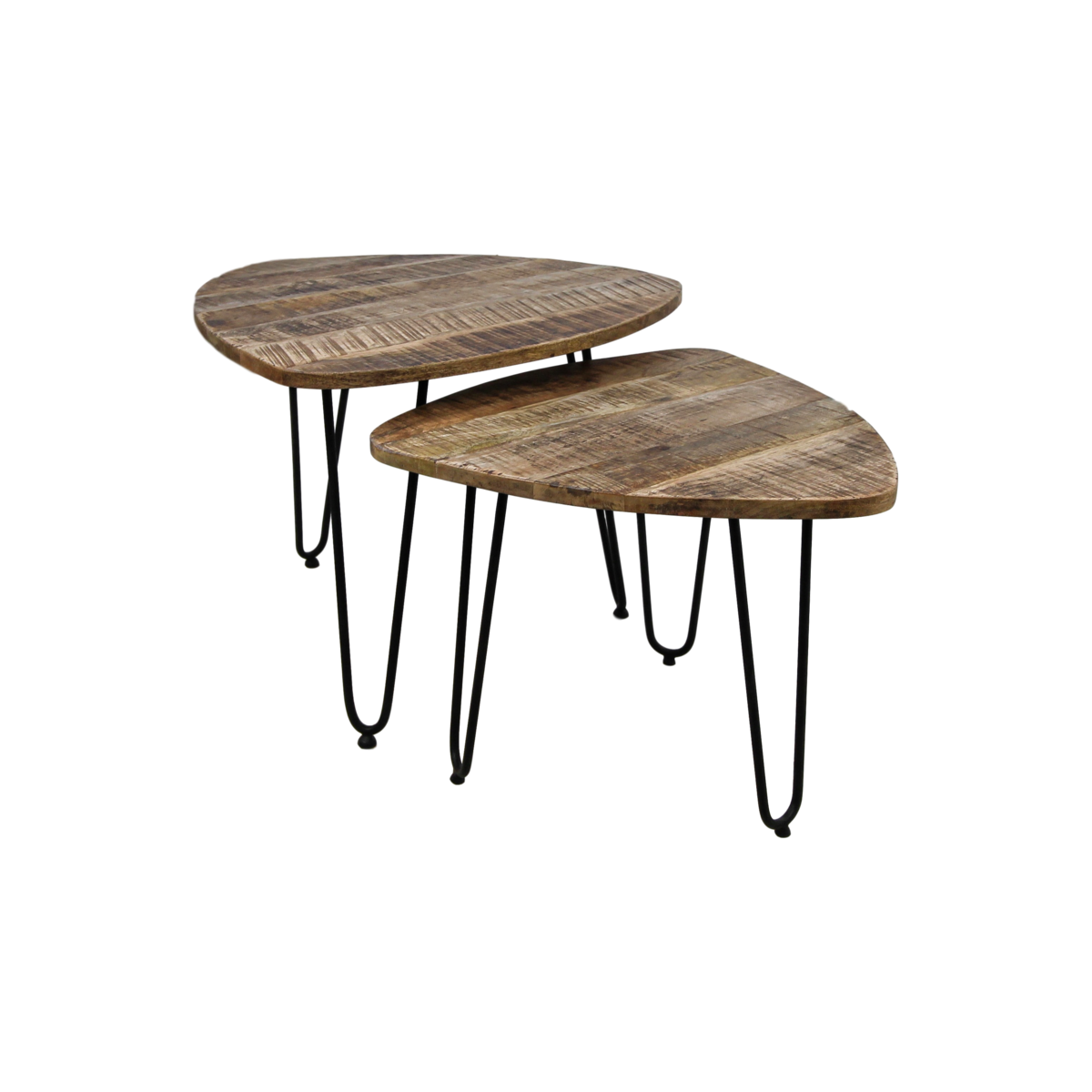 Coffee table set 'Dexter' - 2-piece - Ø60 cm - Mango wood/Iron - Natural/Black