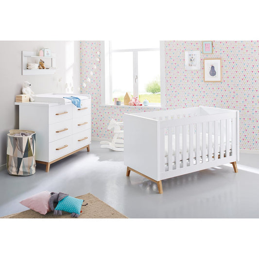 Children's room 'Riva' - 2 parts: Bed/Extra Wide Chest of Drawers - White/Natural